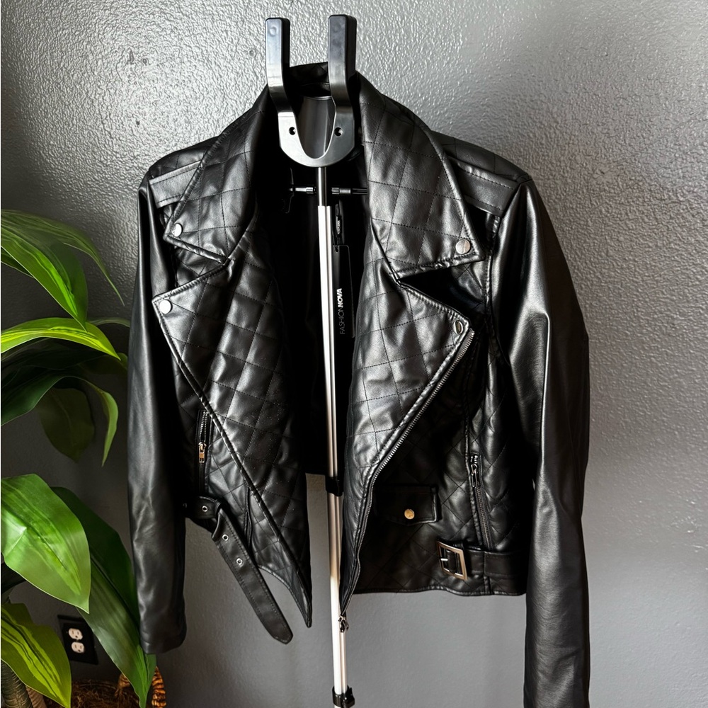 Fashion Nova Black Quilted Leather Jacket